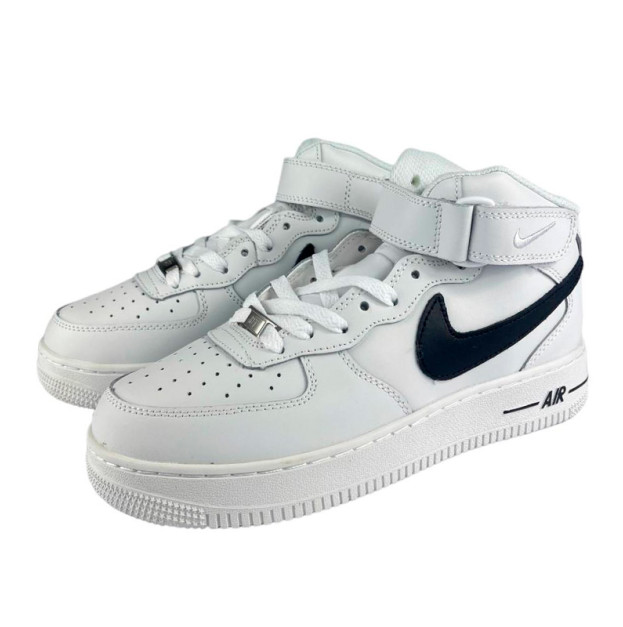 Nike Air Force 1 High White  Black Logo Winter С МЕХОМ