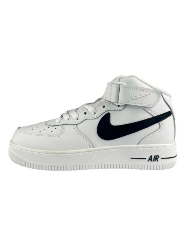 Nike Air Force 1 High White  Black Logo Winter С МЕХОМ