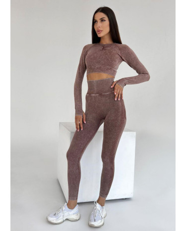 Комплект Легінси з Push-Up Ефектом + Рашгард Коричневий