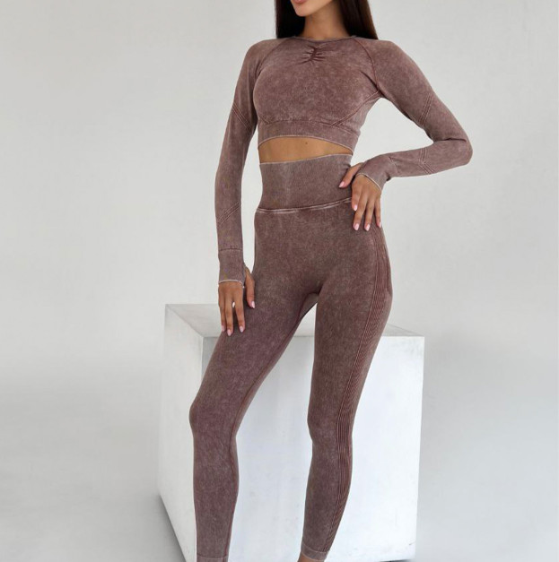 Комплект Легінси з Push-Up Ефектом + Рашгард Коричневий