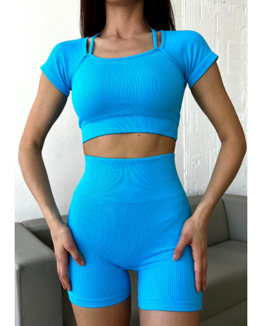 Кроп Топ Спортивний Голубий в Рубчик