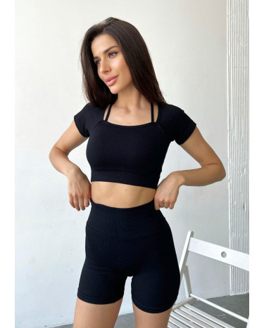 Кроп Топ Спортивний Чорний в Рубчик