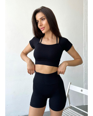 Спортивні Шорти Чорні в Рубчик з Push-Up Ефектом