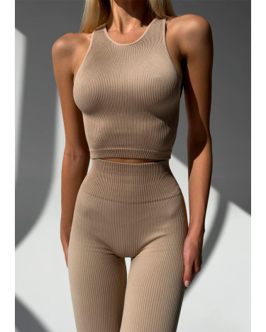 Комплект Легінси з Push-Up Ефектом + Топ в Рубчик Бежевий