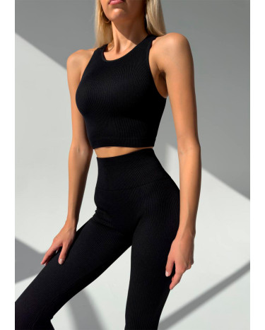 Комплект Легінси з Push-Up Ефектом + Топ в Рубчик Чорний