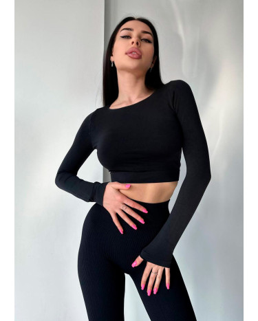 Кроп Топ з Довгим Рукавом Чорний