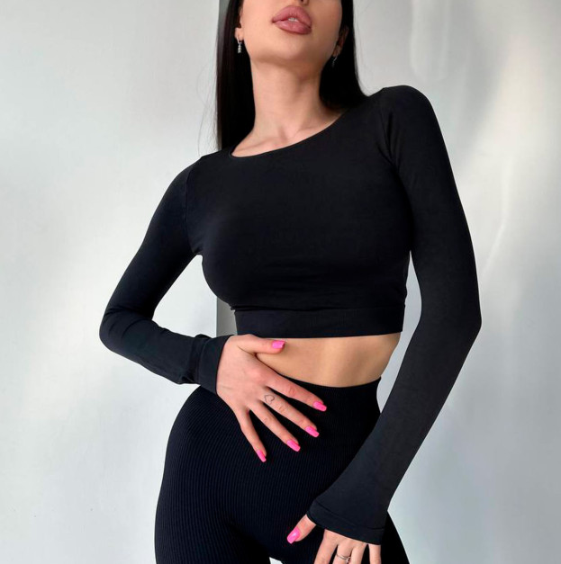 Кроп Топ з Довгим Рукавом Чорний
