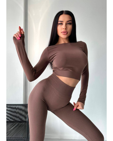 Кроп Топ з Довгим Рукавом Коричневий
