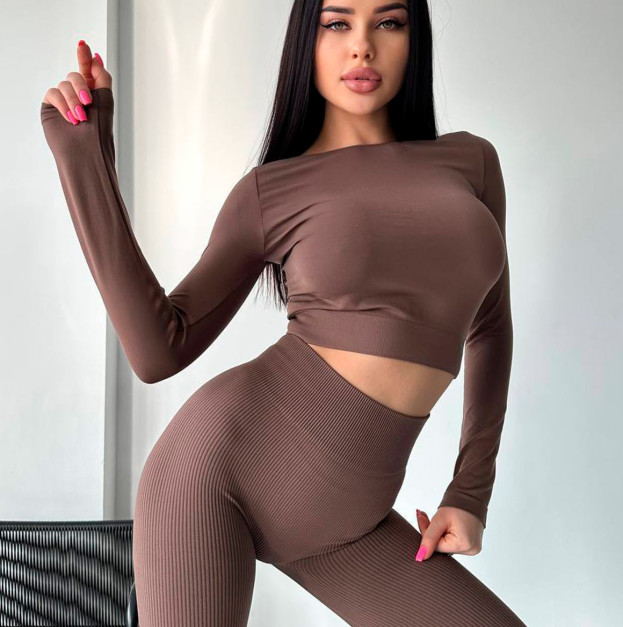 Кроп Топ з Довгим Рукавом Коричневий