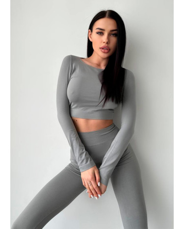 Кроп Топ з Довгим Рукавом Сірий