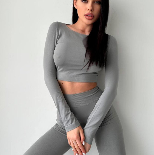 Кроп Топ з Довгим Рукавом Сірий