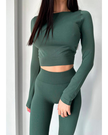 Кроп Топ з Довгим Рукавом Темно Зелений