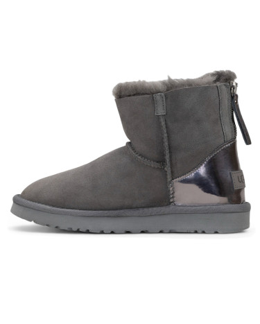 UGG Classic Mini Grey Silver Zip Lacquer